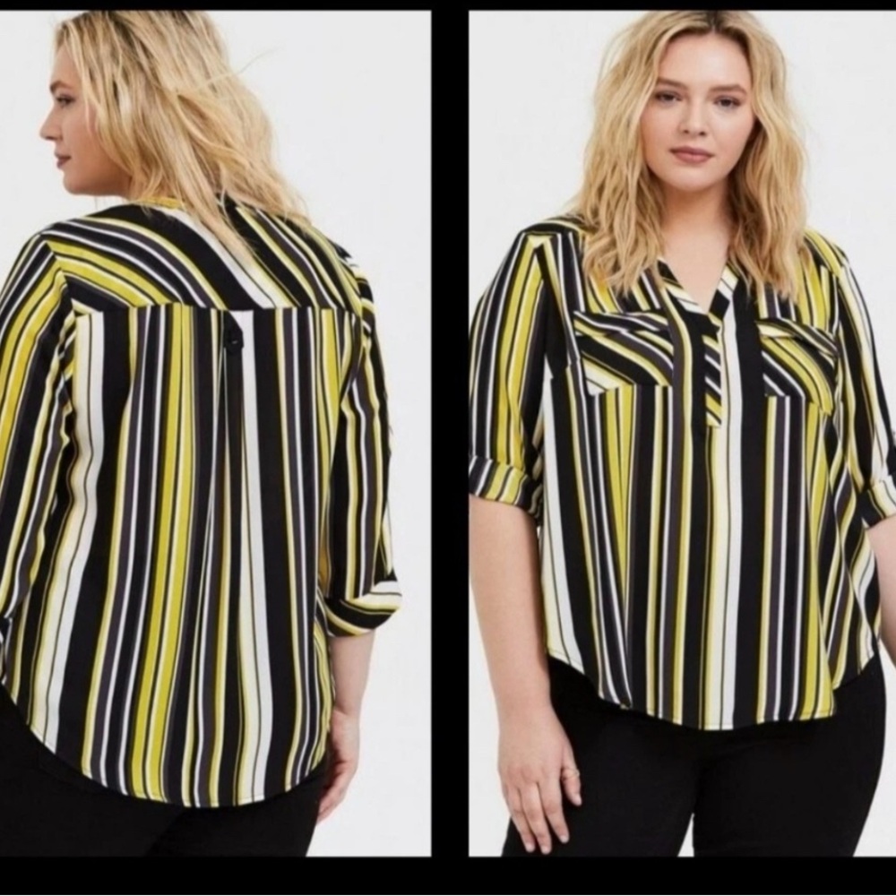 Torrid  Harper Black and Yellow Striped Blouse Medium (NWOT)